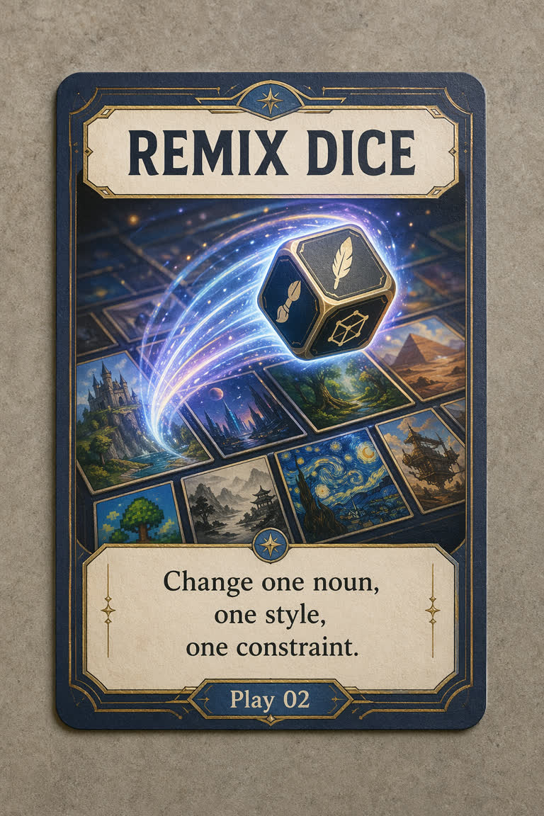 Use case: illustration-story。主题：游戏化设计、插画故事、提示词玩法、字体与排版、世界观设定。