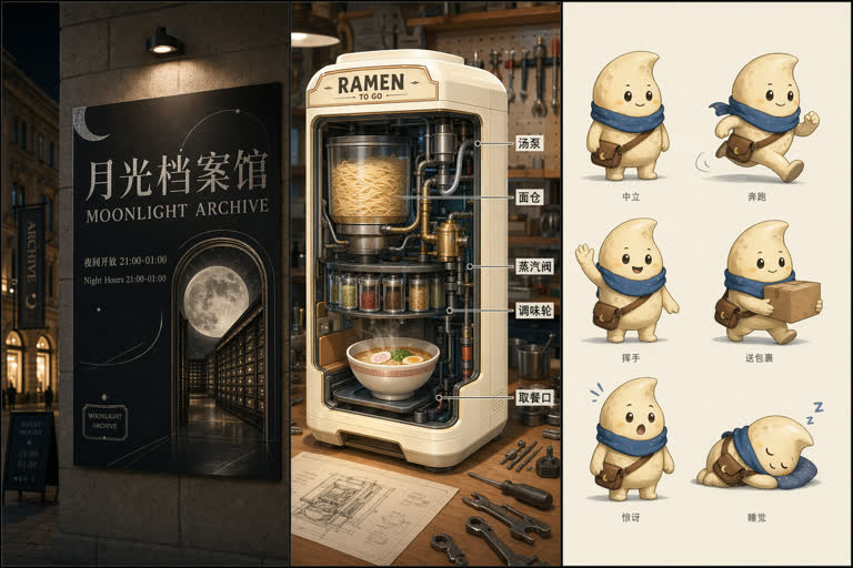 Single high-resolution 3-panel concept board titled visually by layout only, no la。主题：教育科普、信息图、光线与天气、故事叙事、字体与排版。