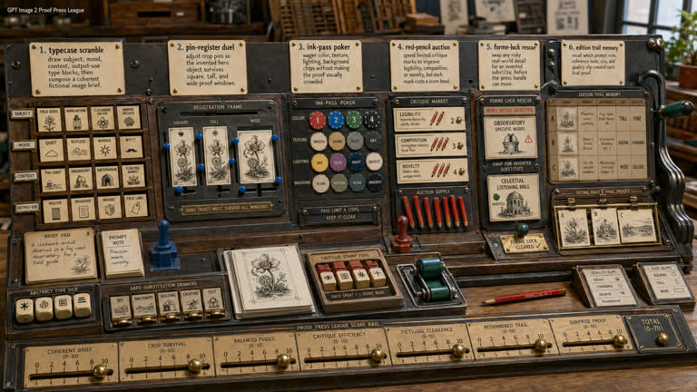 Derived Play: Proof Press League. GPT Image 2 example.