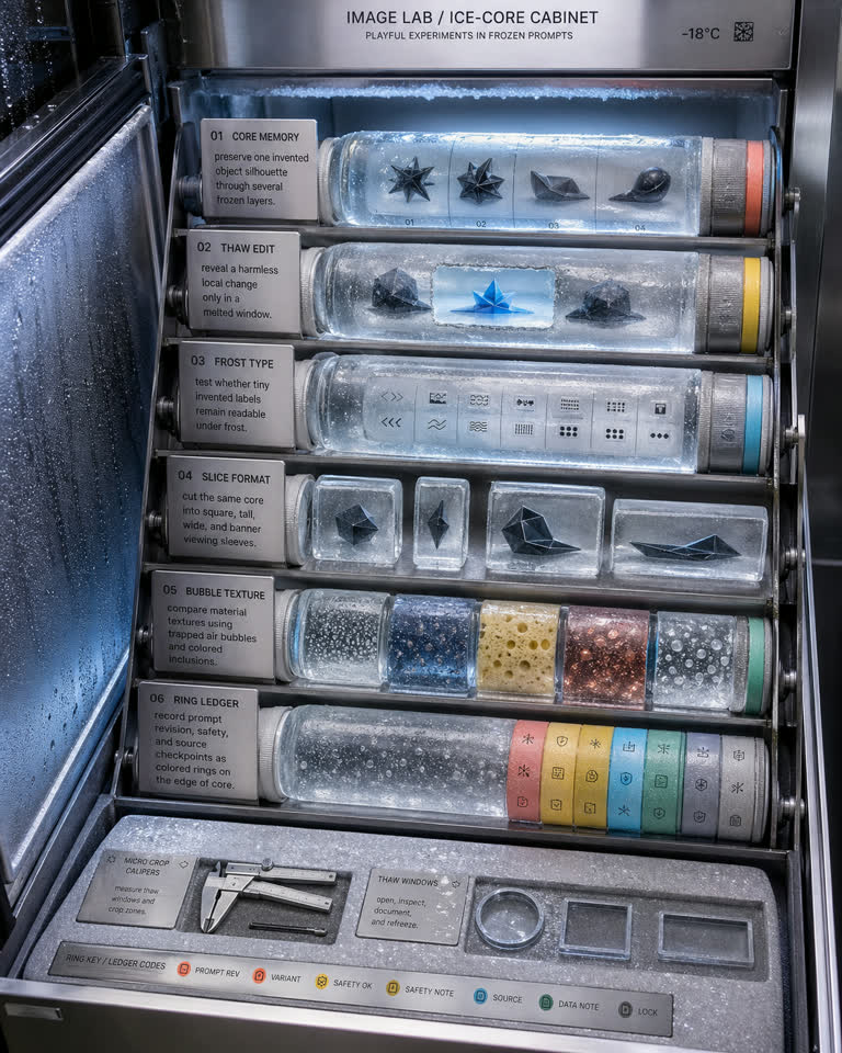 Use Case Freezer: Ice Core Prompt Lab。GPT Image 2 示例。