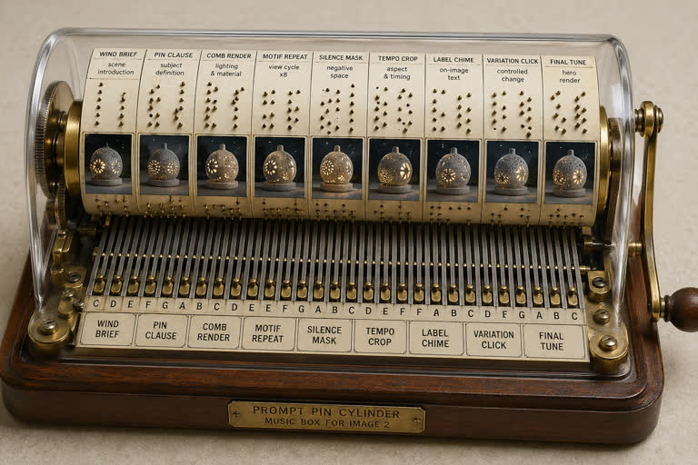 Use Case Music Box: Prompt Pin Cylinder. GPT Image 2 example.