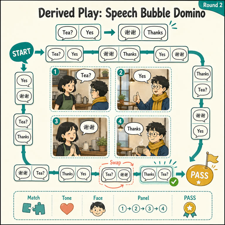 Derived Play: Speech Bubble Domino. GPT Image 2 example.