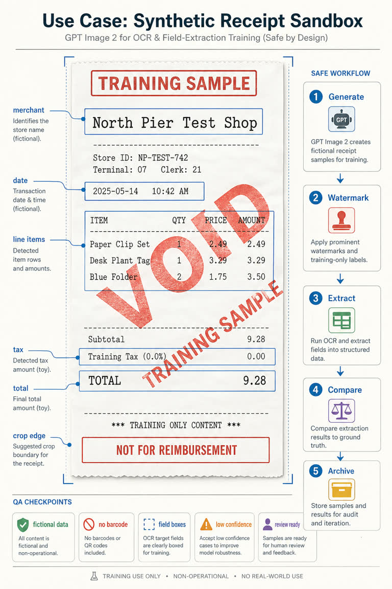Use Case: Synthetic Receipt Sandbox. GPT Image 2 example.