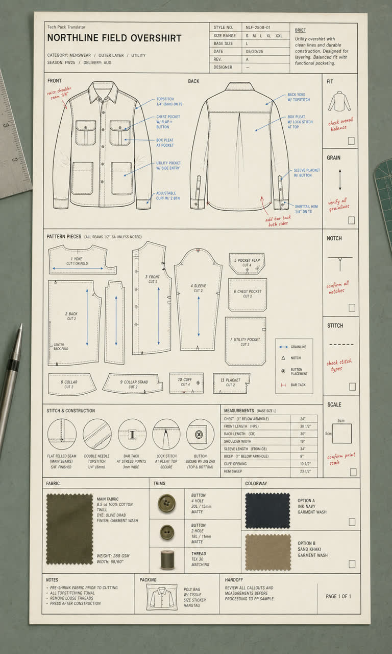 Use Case: Tech Pack Translator. GPT Image 2 example.