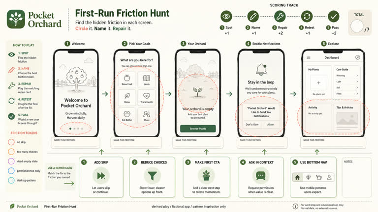 Derived Play: First-Run Friction Hunt. GPT Image 2 example.