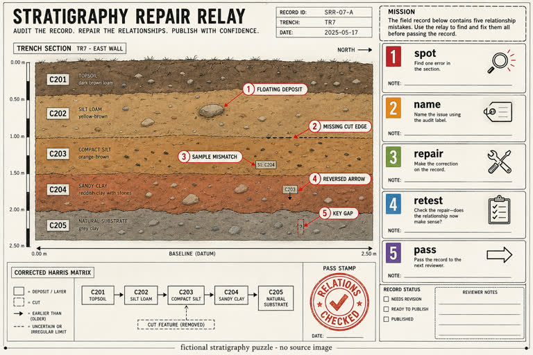 Derived Play: Stratigraphy Repair Relay. GPT Image 2 example.