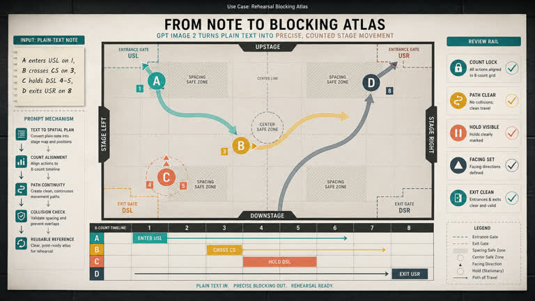 Use Case: Rehearsal Blocking Atlas. GPT Image 2 example.
