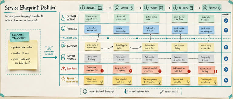 Use Case: Service Blueprint Distiller. GPT Image 2 example.