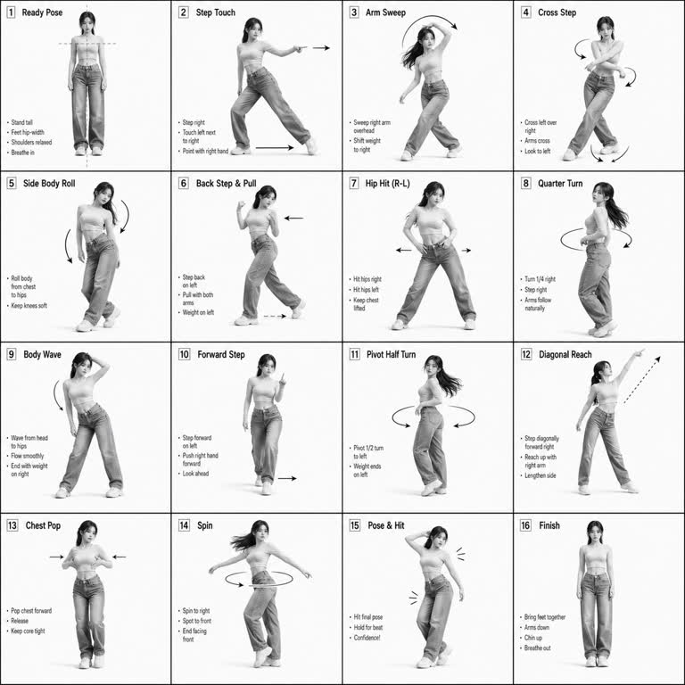 GPT Image 2 Korean streetwear dance sequence sheet. GPT Image 2 example.